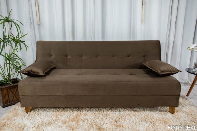 Sofá Cama Arpoador Veludo Marrom Larg. 1.85m - Imagem 2