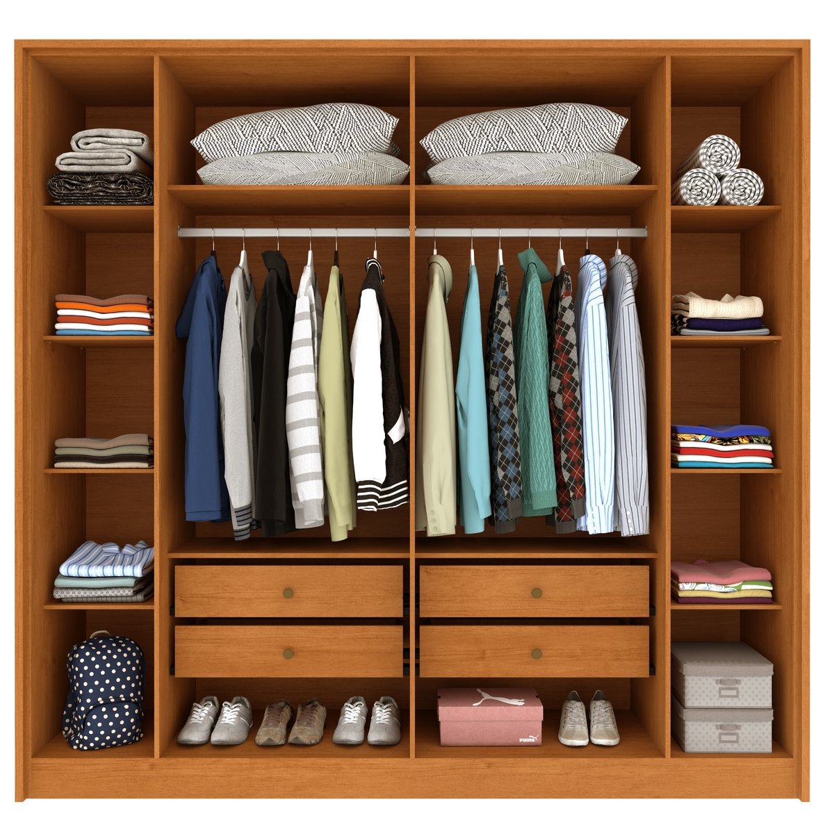 Guarda-Roupa 6 Portas + Cômoda Guarani/Chade Ripado Cinamono/Off White - TCIL - Imagem 4