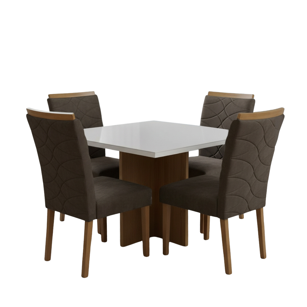 Mesa Salinas/Helô/Los Angeles 120 Cinamomo/Off White com 4 Cadeiras Safira Veludo Marrom – CEL MÓVEIS + WM DECOR - Imagem 3
