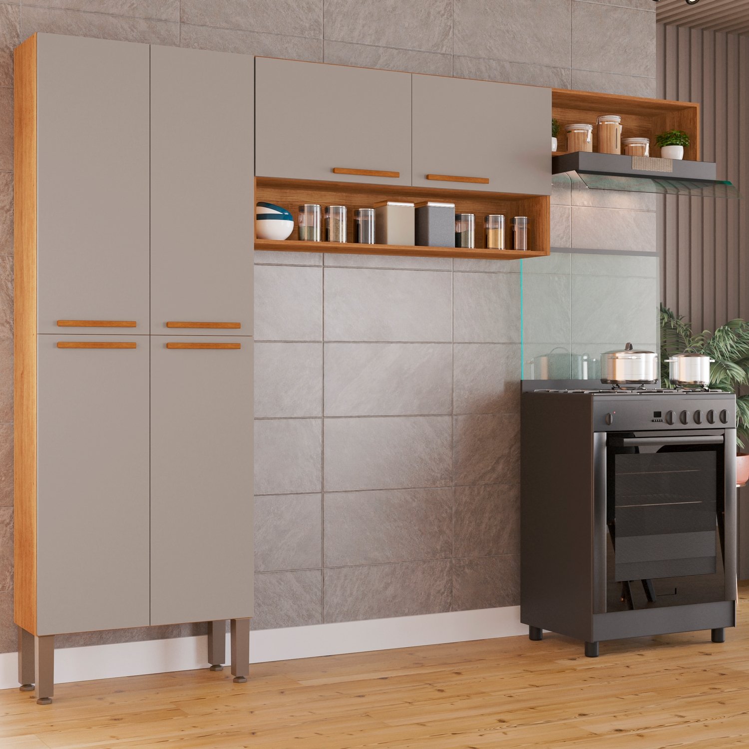 Cozinha 3 Peças Madri Cinamomo/Off White - SALLÊTO - Imagem 2