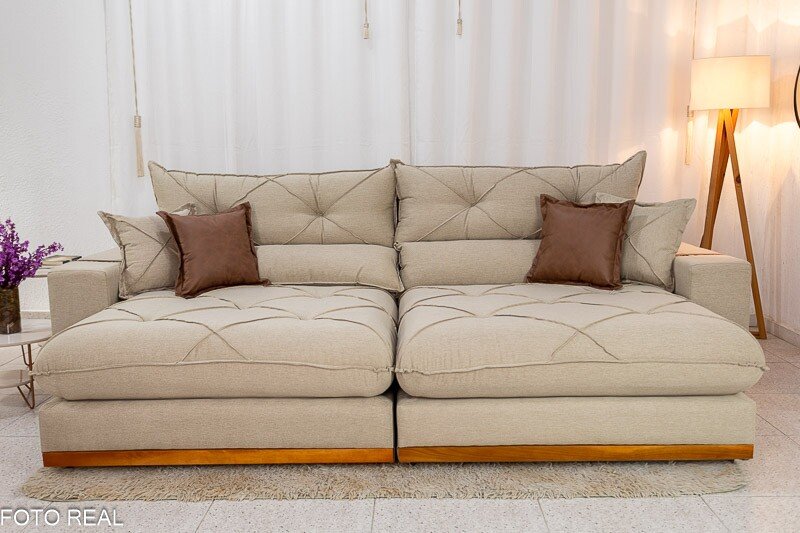 Sofá Retrátil Reclinável Gran Bello 2.90m Linho Bege - Molas Ensacadas - Imagem 4