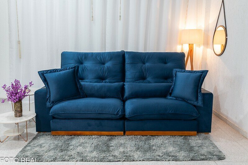 Sofá Retrátil Reclinável Toronto 2.50m Veludo Azul 4061 - Molas Ensacadas - Imagem 6