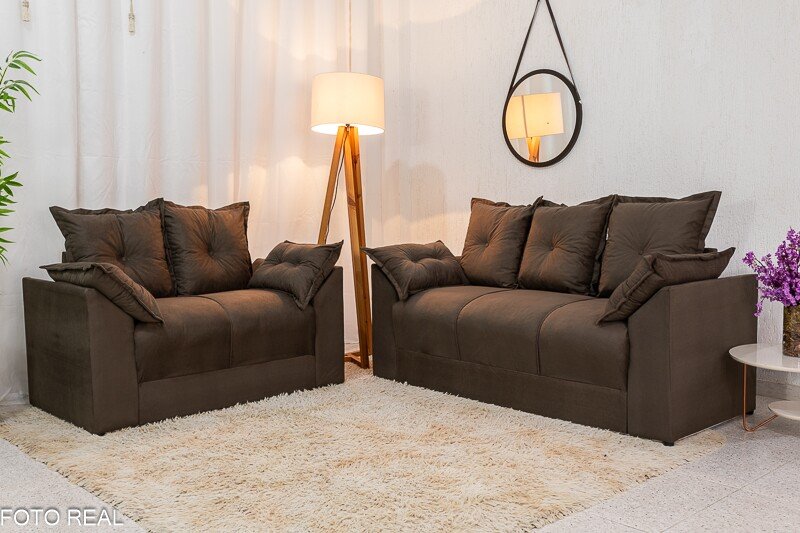 Sofá 3 e 2 lugares Petra Veludinho Marrom 603