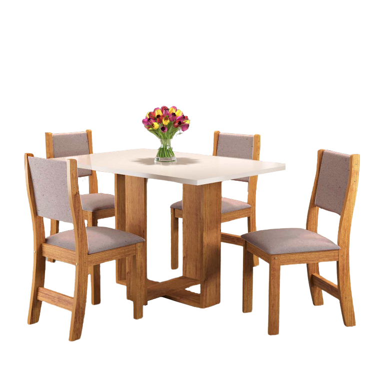 Mesa 4 Cadeiras Magic/Milani Mel/Blonde com 4 Cadeiras Sol Linho Bronze - VIERO MÓVEIS - Imagem 3