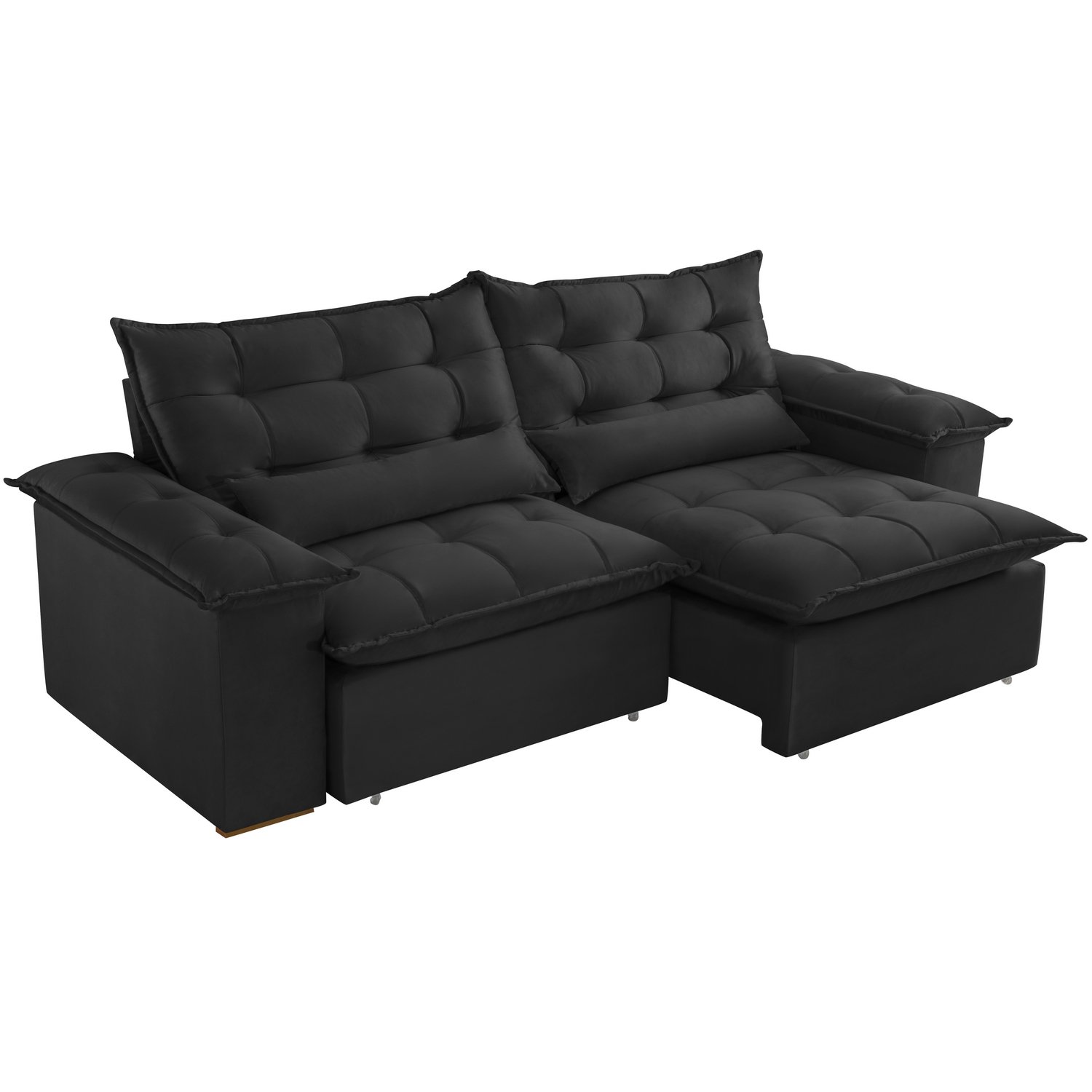 Sofá Retrátil e Reclinável Niger 2,50 m Veludo Preto B013 - TREVO ESTOFADOS - Imagem 4