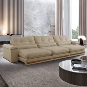 Sofá Retrátil e Reclinável Qatar 3,50 m Linho Bege A227– TREVO ESTOFADOS
