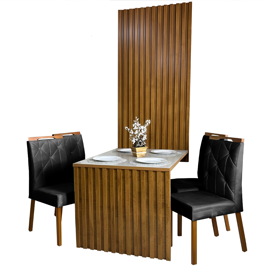 Mesa Cancun 120 Cinamomo/Off White com 4 Cadeiras Yasmim Veludo Preto – CEL MÓVEIS + KM DECOR - Imagem 2