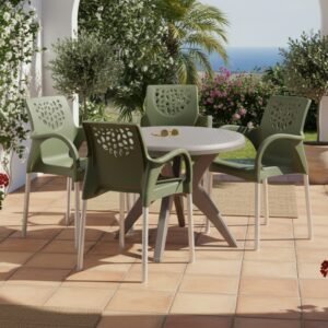 Mesa Deluxe 90 Nude com 4 Poltronas Deluxe Verde – FORTE PLÁSTICO