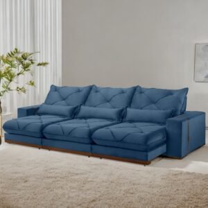 Sofá Retrátil e Reclinável Bahia 3,50 m Veludo Azul 606 - A&D ESTOFADOS