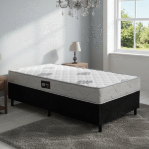 Colchão Solteiro Confort Premium D28 + Base Box Simples Corino Preto – INOVAFLEX + BIOSTAR