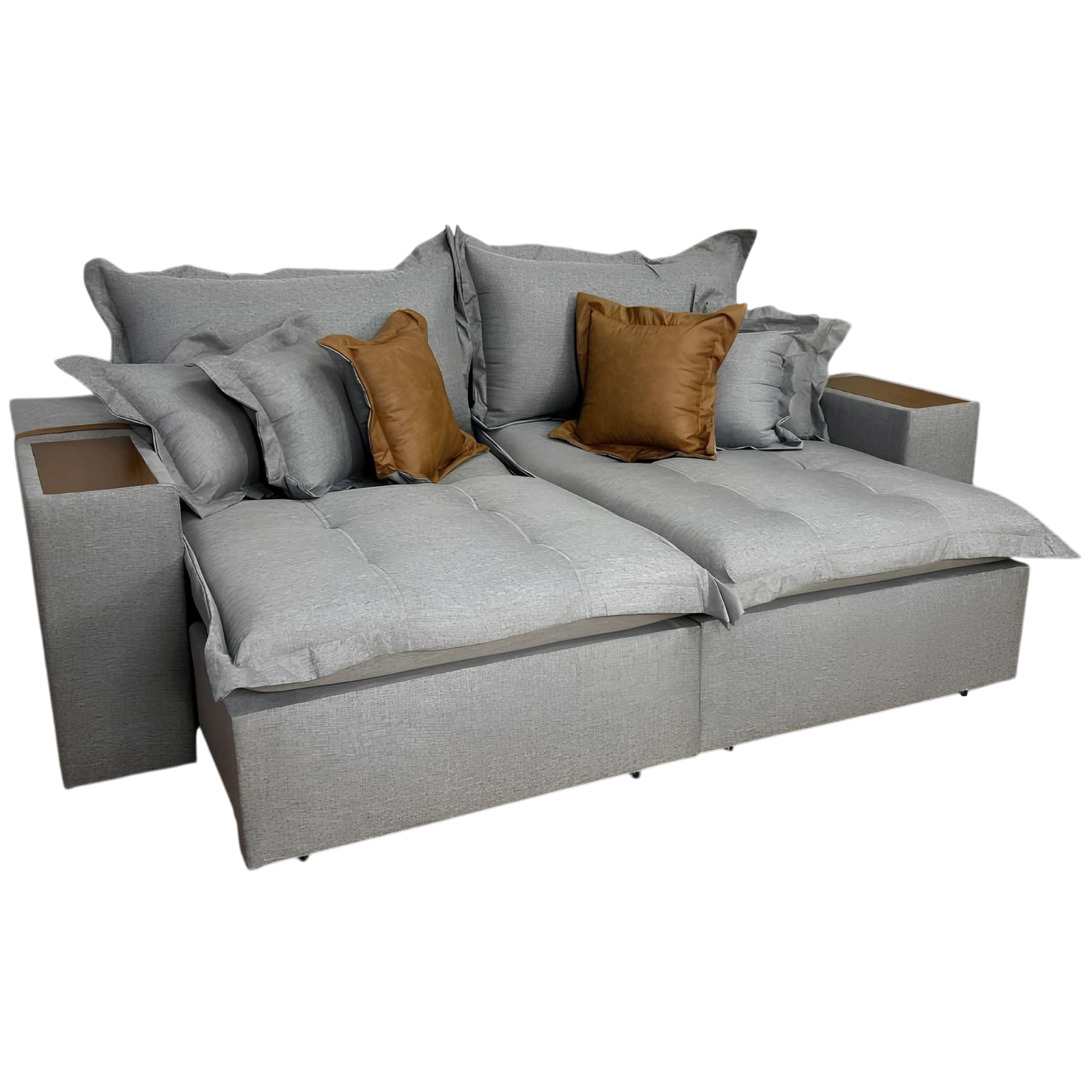 Sofá Cama Retrátil Tebas/Thebas/Gabriela 2,30 m Linho Grafite 301/Courino Dalas - ZARAT ESTOFADOS - Imagem 4