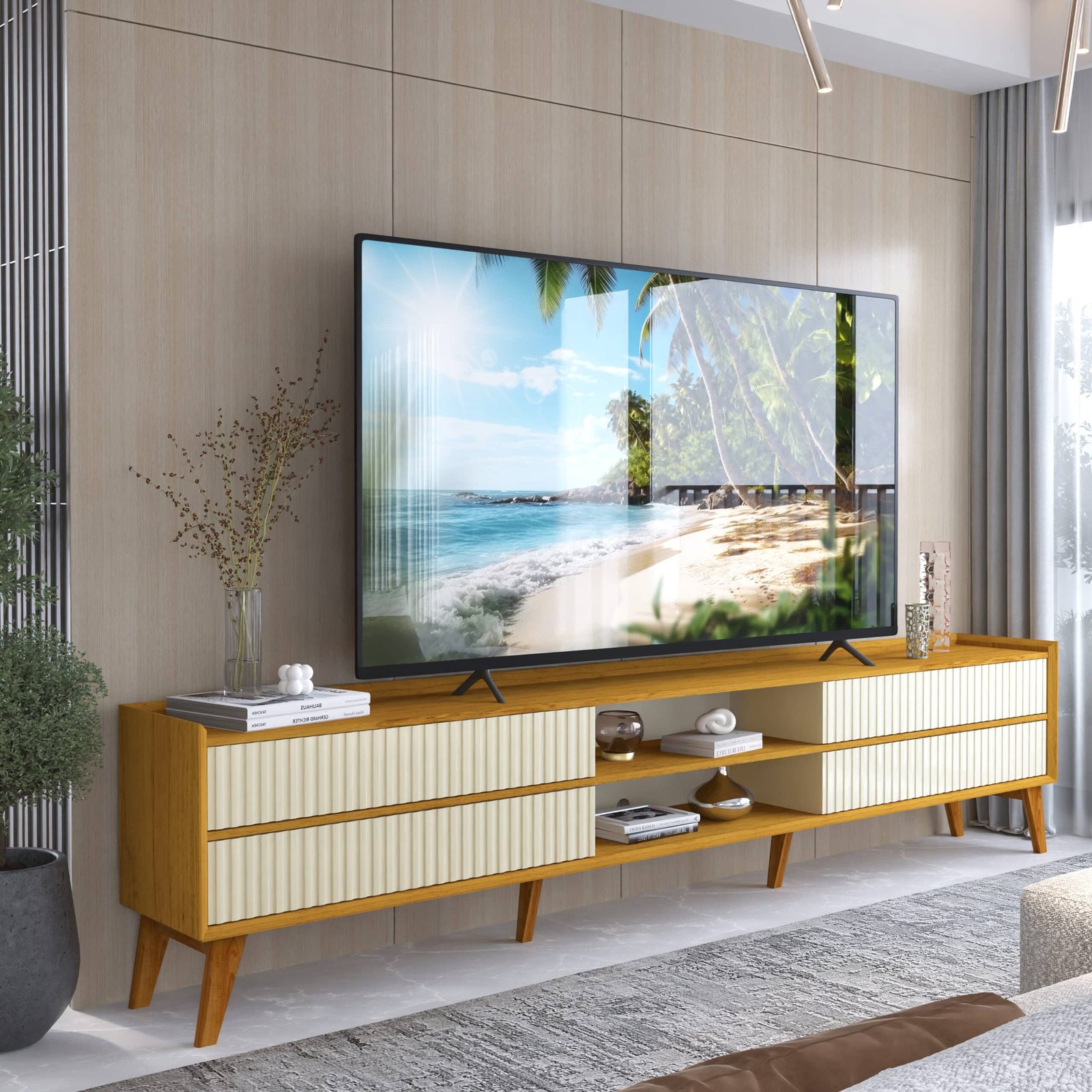 Rack até 85" Magnífico 212 Naturale/Off White - GELIUS - Imagem 4