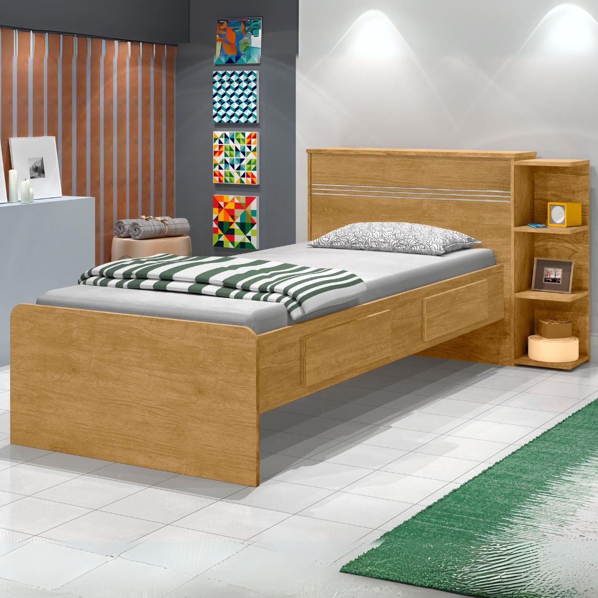 Cama Solteiro Baú Jade Nature - J&A MÓVEIS