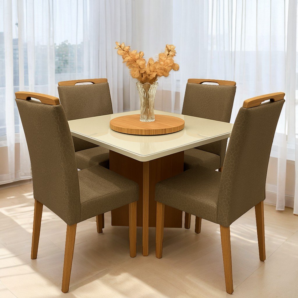 Mesa Salinas/Helô/Los Angeles 120 Cinamomo/Off White com 4 Cadeiras Priscila Veludo Marrom 1011 – CEL MÓVEIS + CARVALH