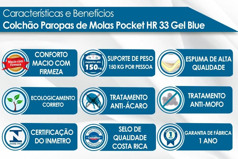 Colchão Casal Blue 32 cm D33 Molas ensacadas - PAROPAS - Imagem 4