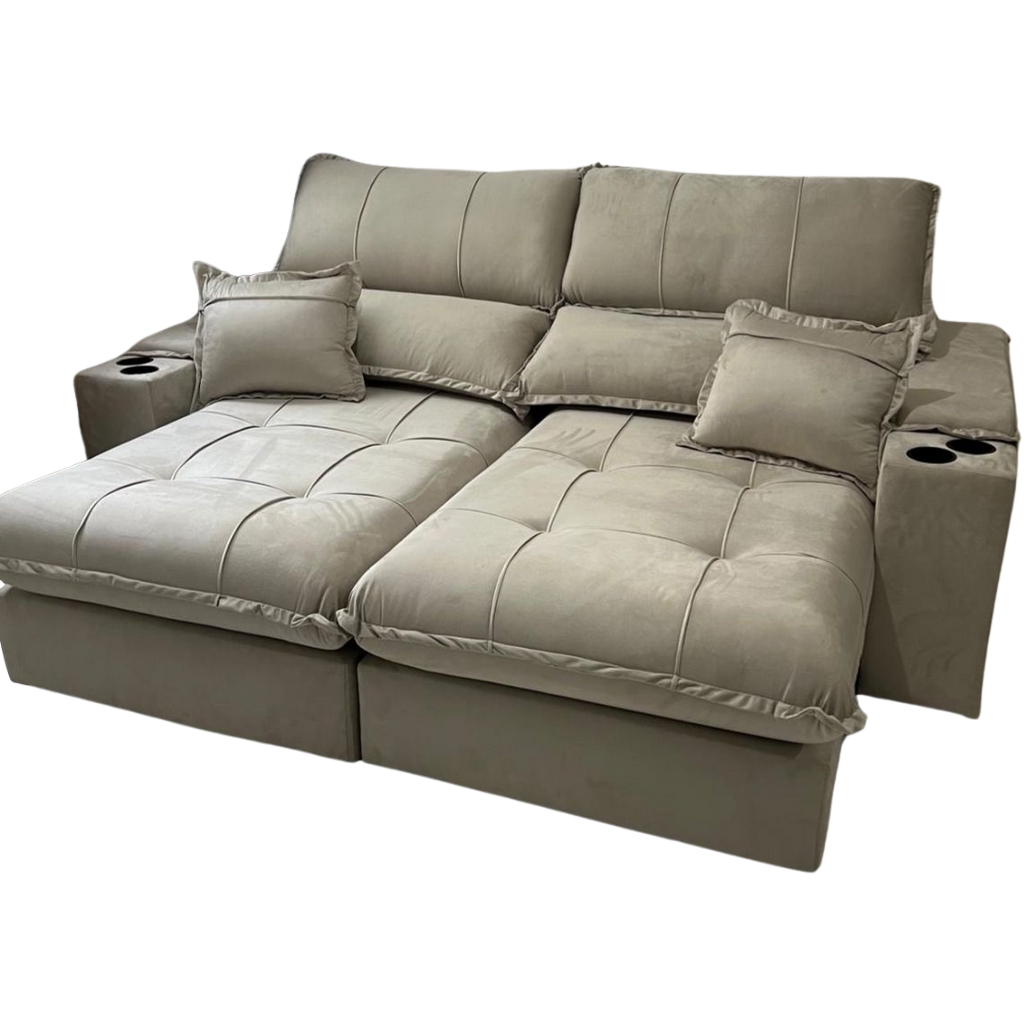 Sofá Retrátil e Reclinável Zeus/Afrodite 2,30 m Bege - ZARAT ESTOFADOS - Imagem 5