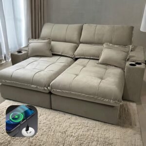 Sofá Retrátil e Reclinável Zeus/Afrodite 2,30 m Bege - ZARAT ESTOFADOS