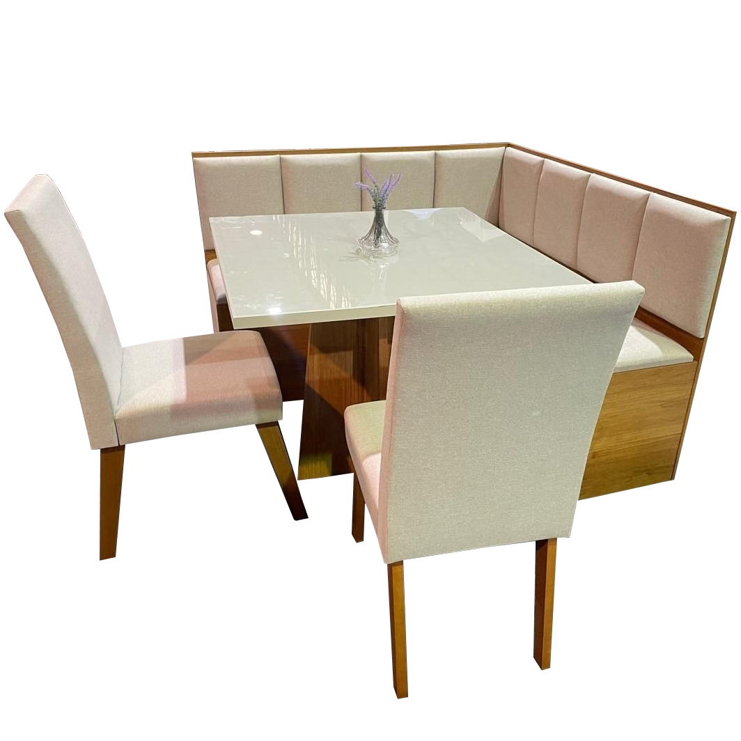 Conjunto Canto Alemão + Mesa Mon/Soberano Mel/Blonde + 2 Cadeiras Milão Mel/Linho Bronze - VIERO MÓVEIS - Imagem 5