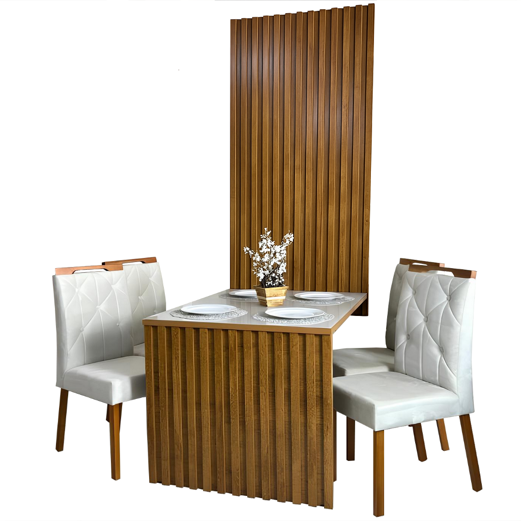 Mesa Cancun 120 Cinamomo/Off White com 4 Cadeiras Yasmim Veludo Bege – CEL MÓVEIS + KM DECOR - Imagem 2