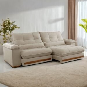 Sofá Retrátil e Reclinável Qatar 2,00 m Veludo Marfim B015 – TREVO ESTOFADOS