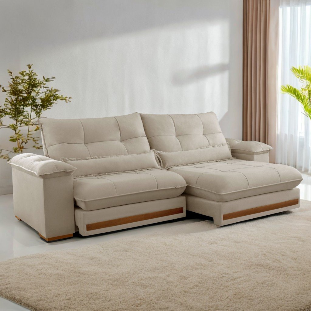 Sofá Retrátil e Reclinável Qatar 2,00 m Veludo Marfim B015 – TREVO ESTOFADOS