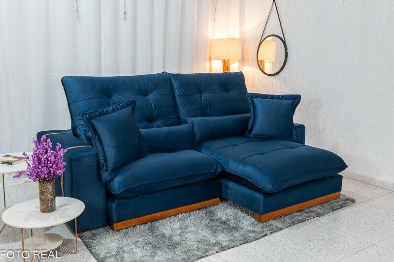 Sofá Retrátil Reclinável Toronto 2.50m Veludo Azul 4061 - Molas Ensacadas - Imagem 2