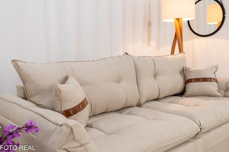 Sofá 3 Lugares Creta Linho Bege 24 Larg. 2.00m - Molas bonnel - Imagem 4