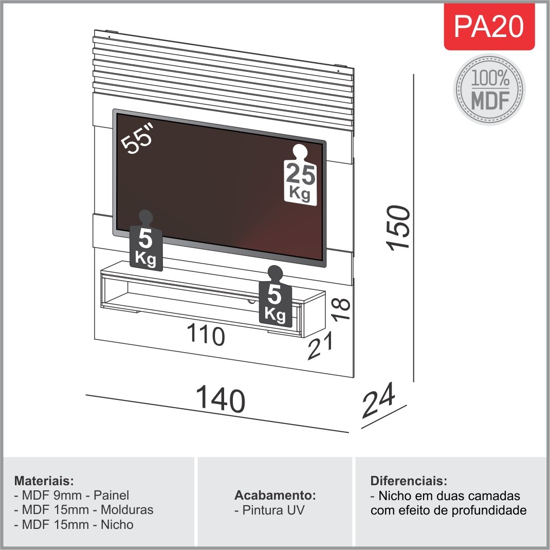 Painel até 55" Antix PA20 Off White/Freijó – DALLA COSTA - Imagem 3