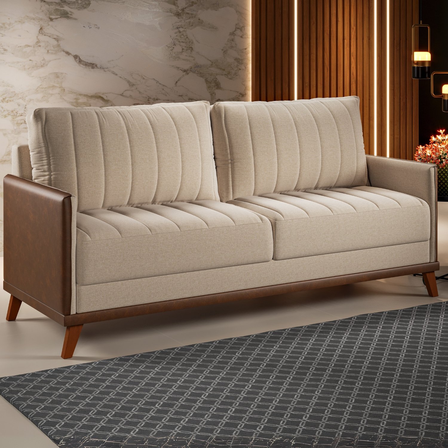 Sofá Living 2,00 m Conceito/Concept Linho Bronze - VIERO MÓVEIS