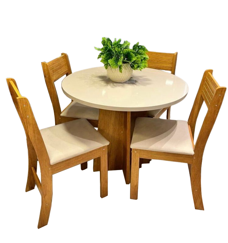 Mesa Redonda Flipp/Slin Mel/Blonde com 4 Cadeiras Brisa Veludo Marfim - VIERO MÓVEIS - Imagem 3