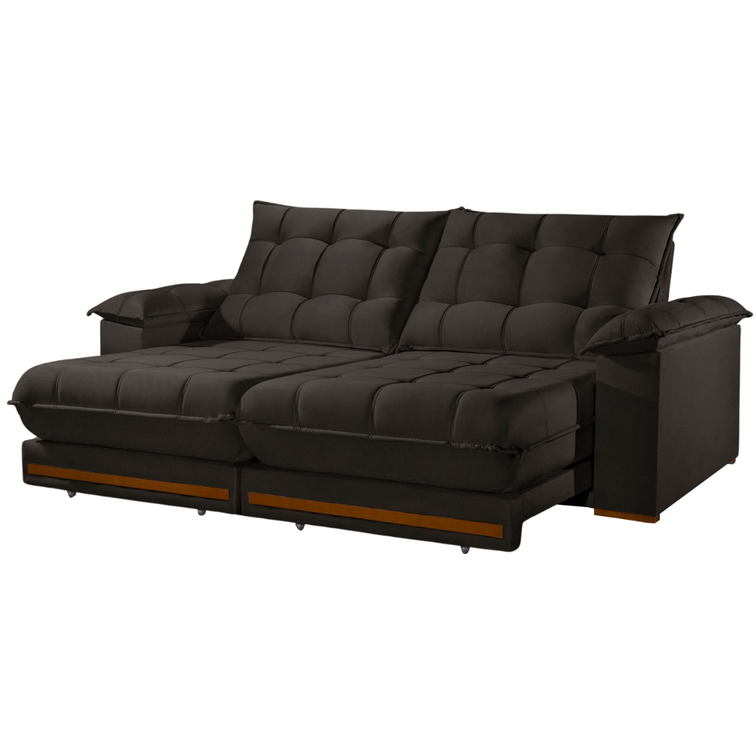 Sofá Retrátil e Reclinável Barcelona 2,50 m Veludo Marrom 320 - ESTOFADOS TEIXEIRA - Imagem 5