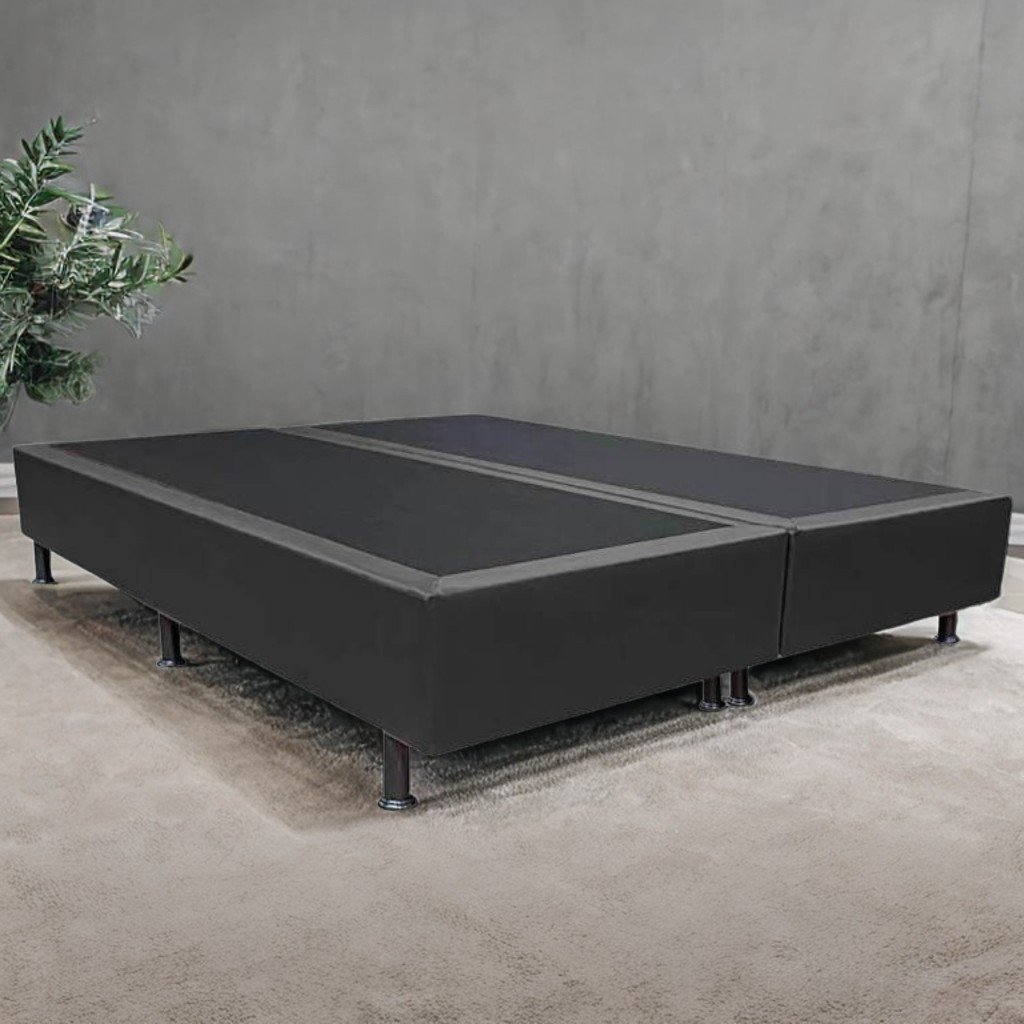 Base Box Queen Simples Corino Preto – ALTO NÍVEL CAMAS E COLCHÕES