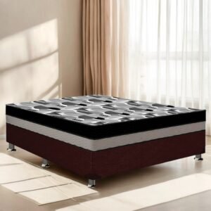 Colchão Casal ISO Dupla Face + Base Box Simples Corino Marrom – ORTOBOM + ALTO NÍVEL CAMAS E COLCHÕES