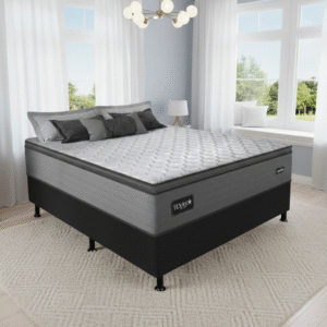 Colchão Casal Texas D28 + Base Box Simples Corino Preto – GAZIN COLCHÕES + BIOSTAR