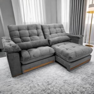 Sofá Retrátil e Reclinável Hércules/Zurique 2,50 m Veludo Cinza - VICAM ESTOFADOS