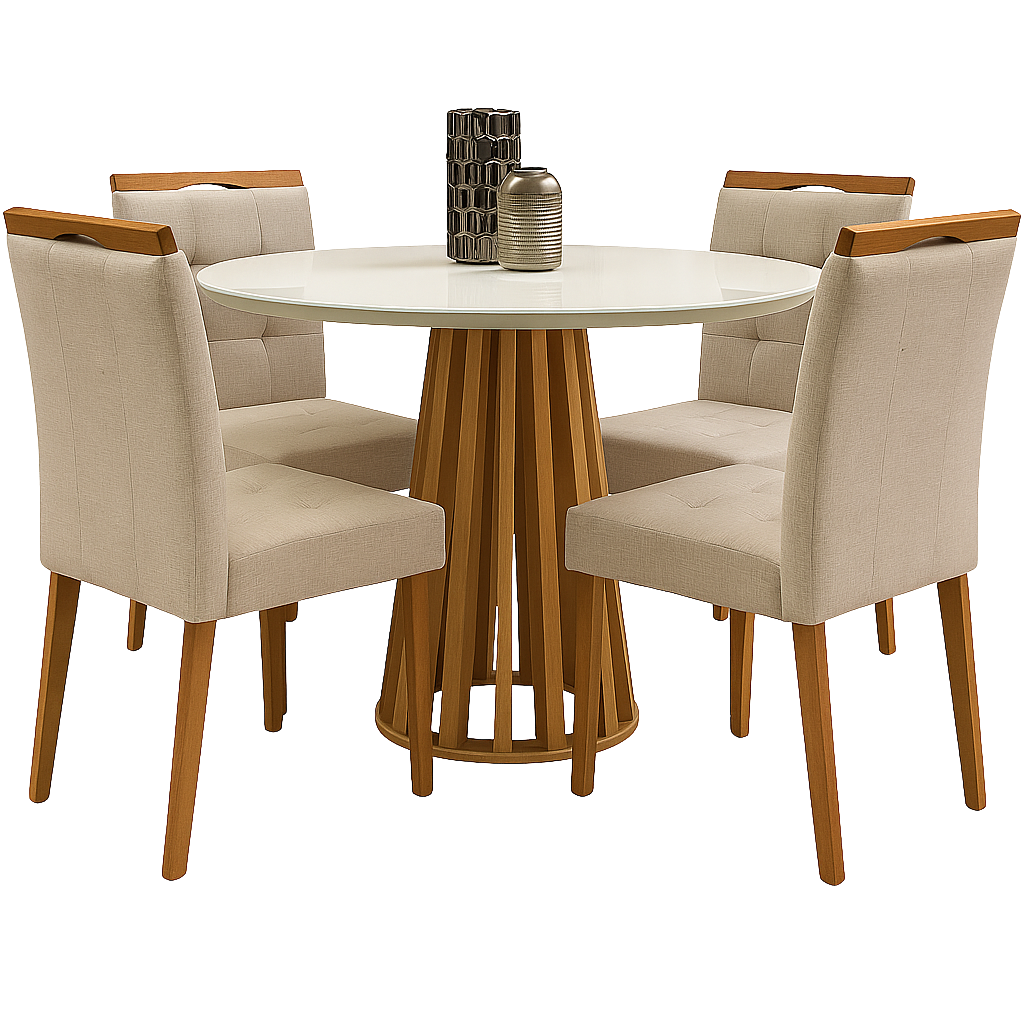 Mesa Redonda Berlim 100 Cinamono/Off White com 4 Cadeiras Sophia Linho Bege 200 – CEL MÓVEIS + WM DECOR - Imagem 3