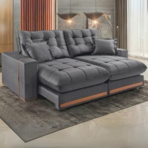 Sofá Retrátil e Reclinável Ártemis 017 2,50 m Veludo Cinza Grafite - VICAM ESTOFADOS