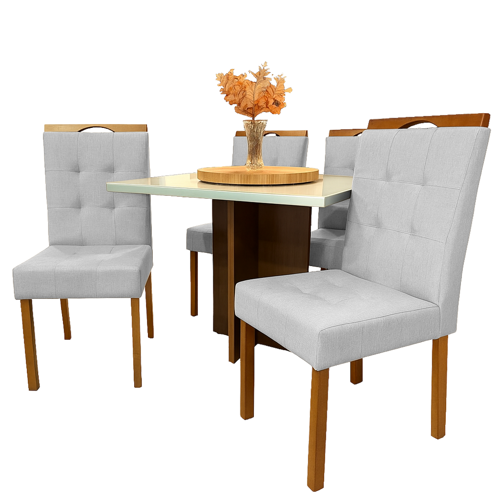 Mesa Salinas/Helô/Los Angeles 120 Cinamomo/Off White com 4 Cadeiras Sophia Linho Cinza Prata 206 – CEL MÓVEIS + WM DECOR - Imagem 3