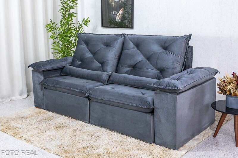 Sofá Retrátil Reclinável Roma 2.00m Veludo Cinza 20 - D28 Soft - Imagem 4