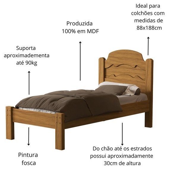 Cama Solteiro Íris Nature/Off White/Nature – MADEC/VJ MÓVEIS - Imagem 4