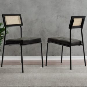 Kit 2 Cadeiras Lux 1741 Preto/Linho Grafite/Corino Preto - CARRARO MÓVEIS