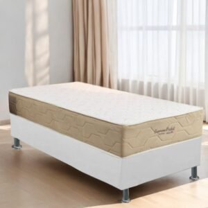 Colchão Solteiro Supreme Pocket D26 + Base Box Simples Corino Branco – INOVAFLEX + BIOSTAR