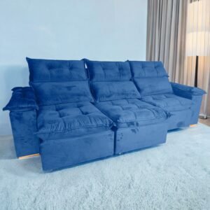 Sofá Retrátil e Reclinável Imperial 2,75 m Veludo Jolie Azul 07 – IMPERIAL DECOR