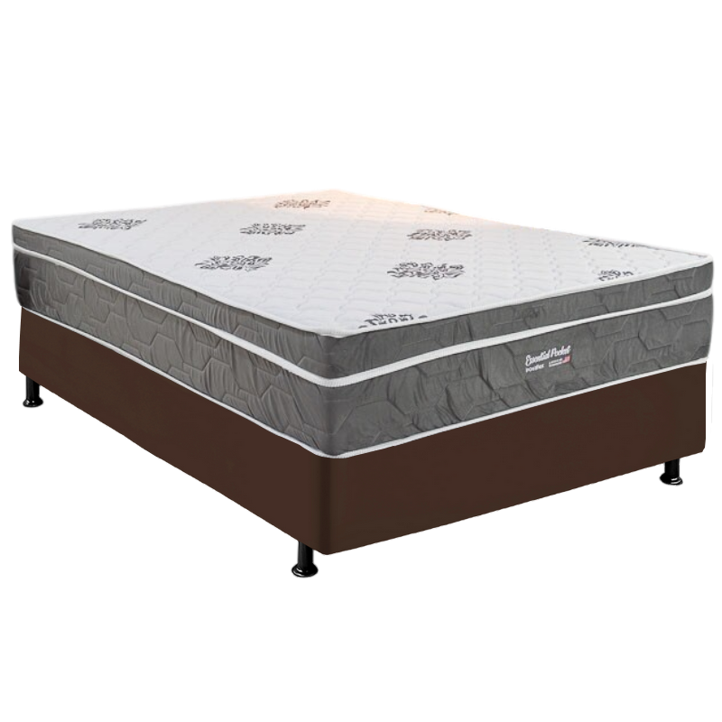 Colchão Casal Essential Pocket D26 + Base Box Simples Corino Marrom – INOVAFLEX + ALTO NÍVEL CAMAS E COLCHÕES - Imagem 2
