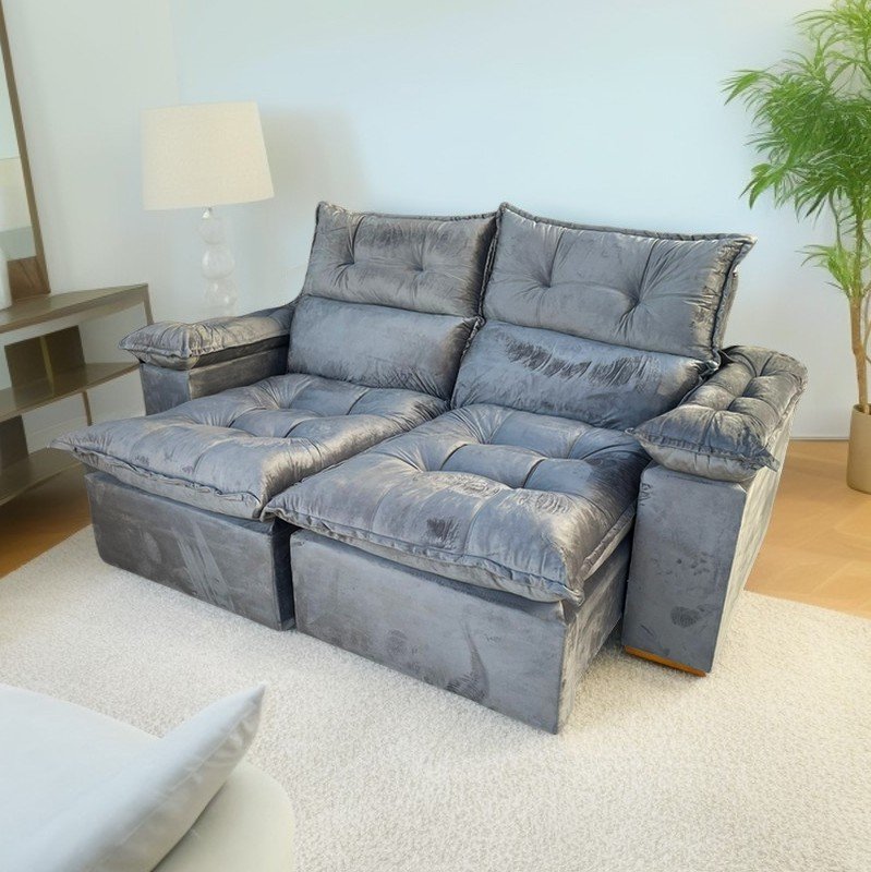 Sofá Retrátil e Reclinável Imperial 2,00 m Veludo Jolie Cinza 08 - IMPERIAL DECOR