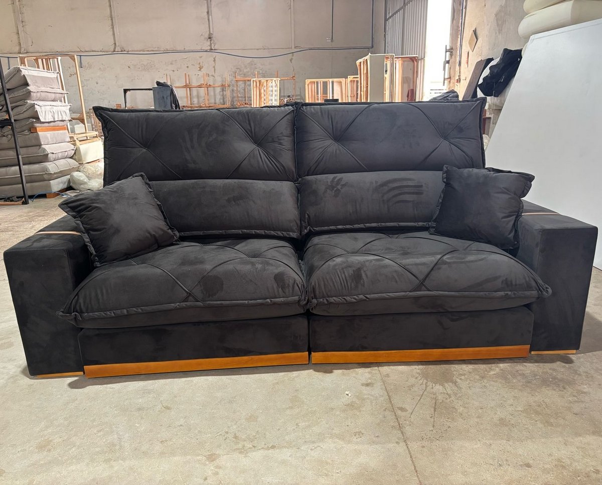 Sofá Retrátil e Reclinável Gran Bello Light 2,00 m Veludo Preto - QUINE ESTOFADOS - Imagem 2