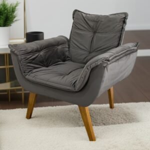 Poltrona Fixa Canadá/Opala Veludo Cinza – JP ESTOFADOS