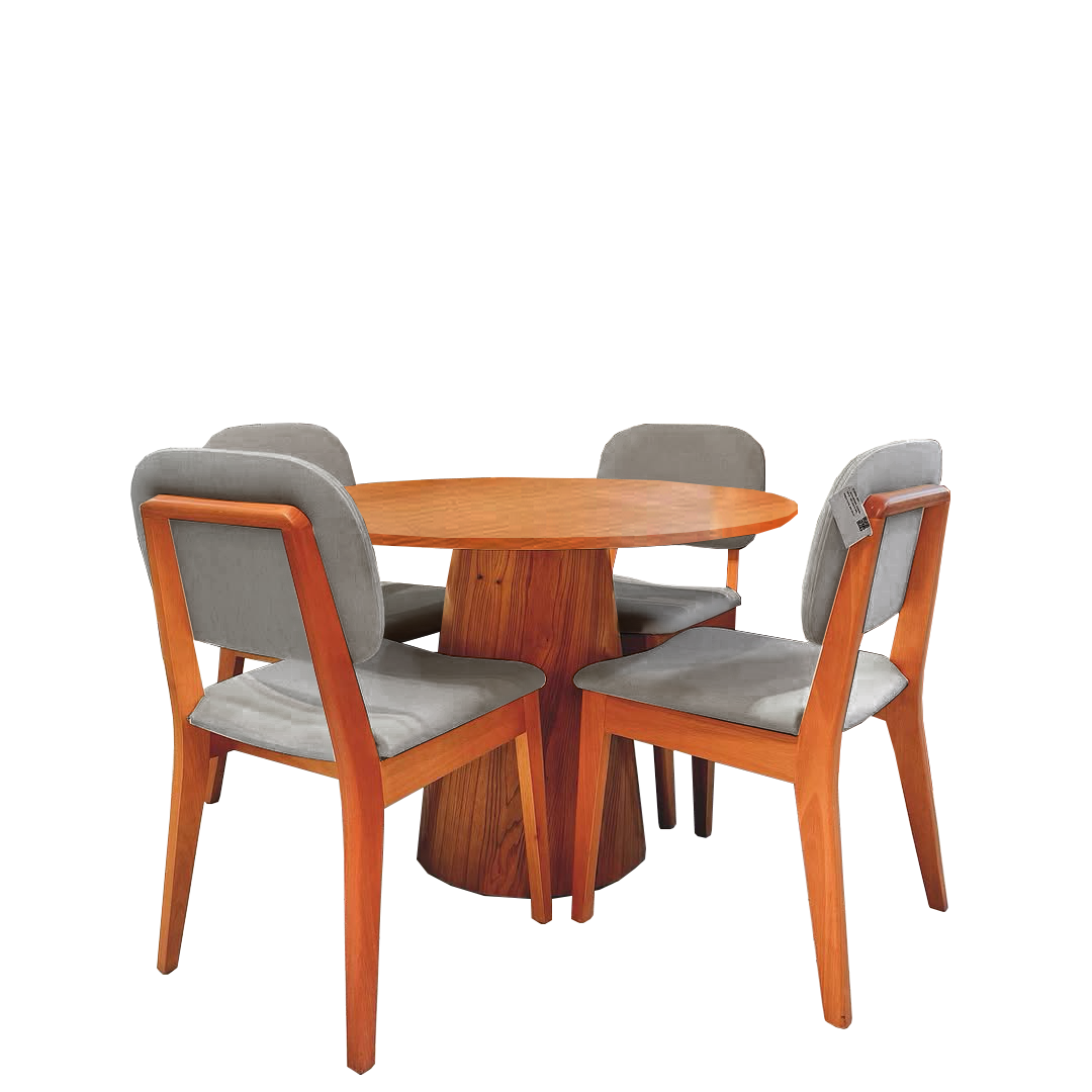 Mesa Redonda Malva 110 Mel com 4 Cadeiras Gaya Mel/Linho Cinza 03 – J SILVA MÓVEIS - Imagem 2