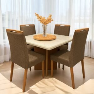 Mesa Salinas/Helô/Los Angeles 120 Cinamomo/Off White com 4 Cadeiras Priscila Veludo Marrom 1015 – CEL MÓVEIS + CARVALHO