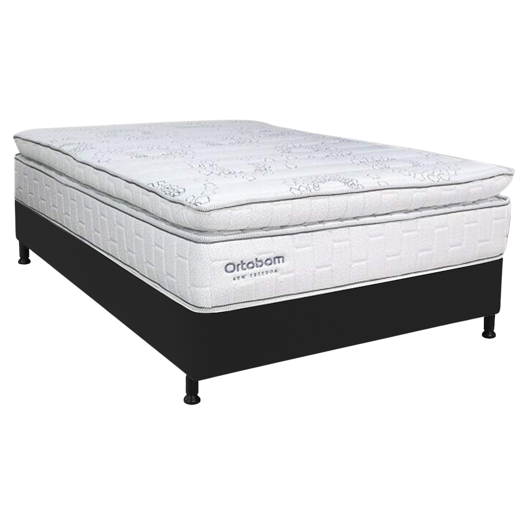 Colchão Casal New Freedom + Base Box Simples Corino Preto – ORTOBOM + ALTO NÍVEL CAMAS E COLCHÕES - Imagem 2
